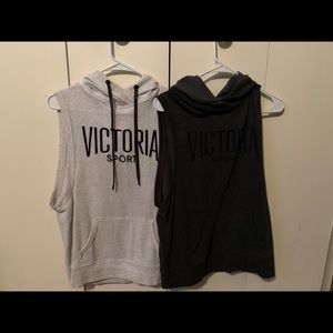 Two Victoria’s Secret Sport sleeveless hoodies